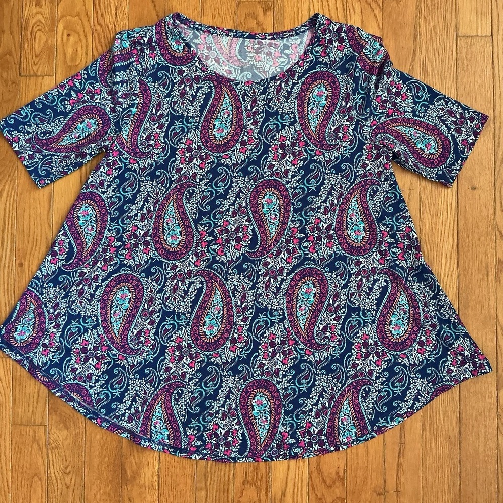 Chico's The Ultimate Tee Paisley Tunic Top Blue & Pink Plus Size 0